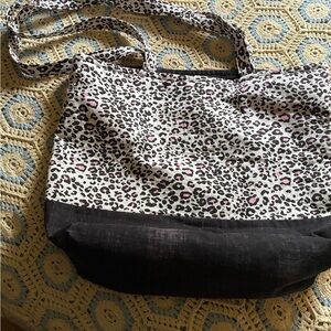 Handmade Leopard Print Quilt Tote Bag with Black Base - Pink Accent